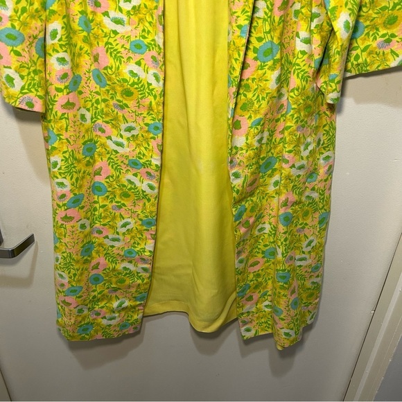 Jan Sue Green & Pink Floral Short Sleeve MIDI Length Jacket Size Large - Picture 3 of 9